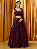 Tulsi Art Marvelousâ Wine Thread Embroidered Net Reception Wear Lehenga Choli | Grocsy