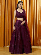Tulsi Art Marvelousâ Wine Thread Embroidered Net Reception Wear Lehenga Choli | Grocsy