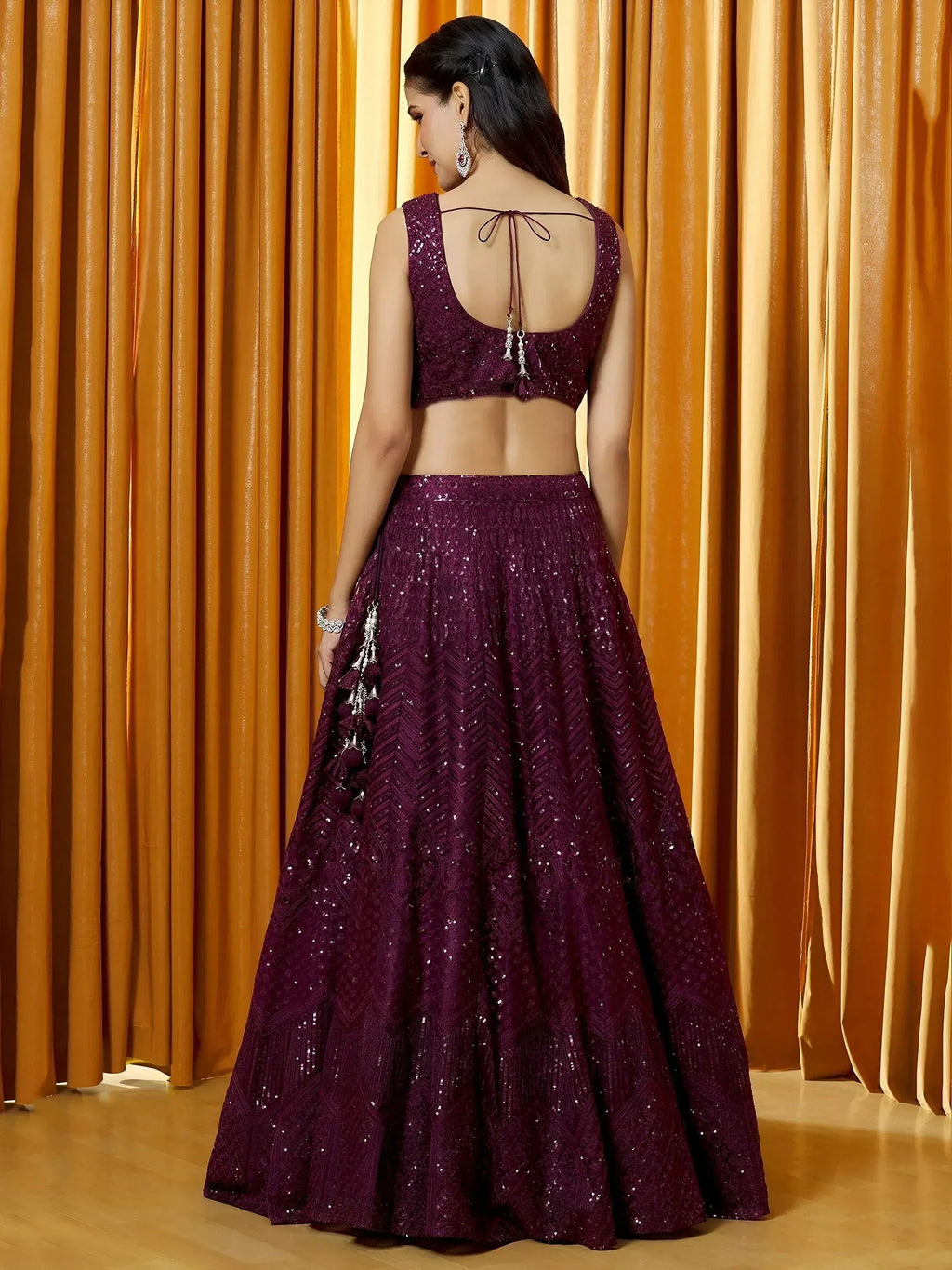 Tulsi Art Marvelousâ Wine Thread Embroidered Net Reception Wear Lehenga Choli | Grocsy