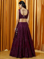 Tulsi Art Marvelousâ Wine Thread Embroidered Net Reception Wear Lehenga Choli | Grocsy