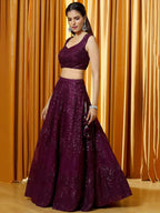 Tulsi Art Marvelousâ Wine Thread Embroidered Net Reception Wear Lehenga Choli | Grocsy