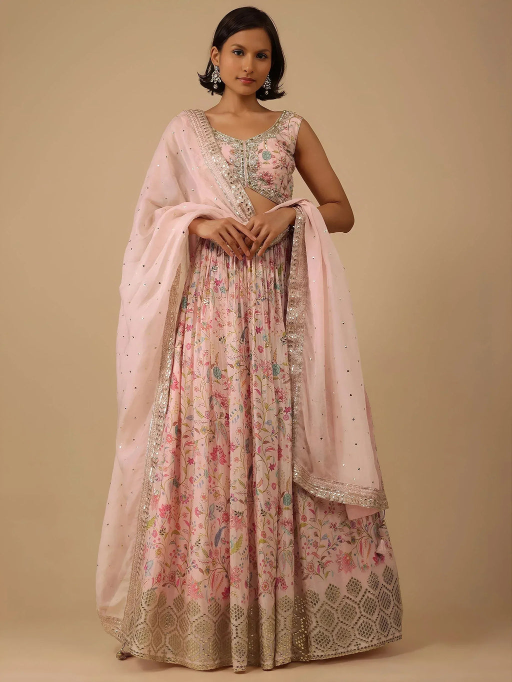 Tulsi Art Gorgeous Peach Digital Printed Organza Sangeet Wear Lehenga Choli | Grocsy