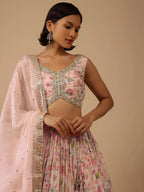 Tulsi Art Gorgeous Peach Digital Printed Organza Sangeet Wear Lehenga Choli | Grocsy