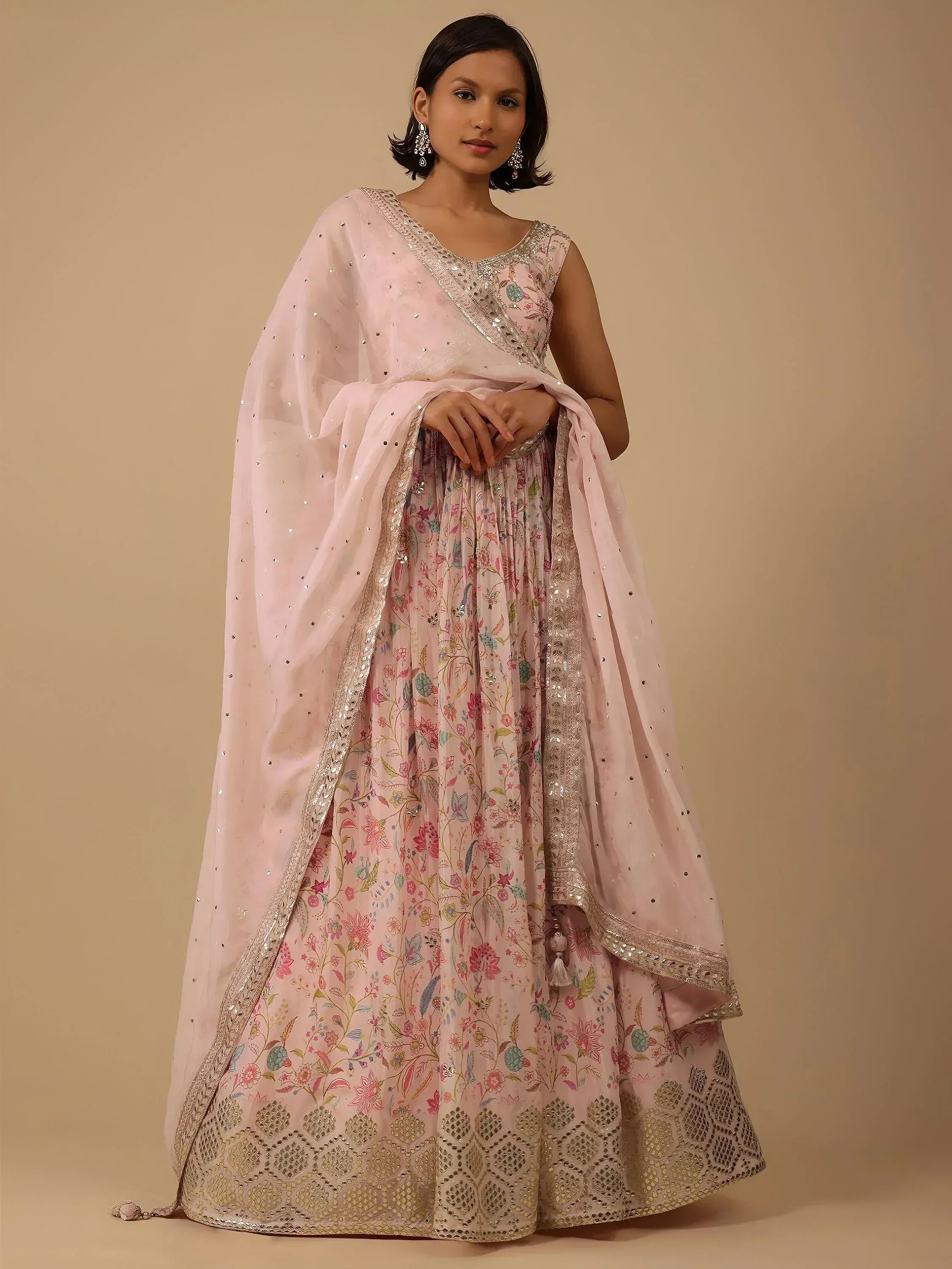 Tulsi Art Gorgeous Peach Digital Printed Organza Sangeet Wear Lehenga Choli | Grocsy