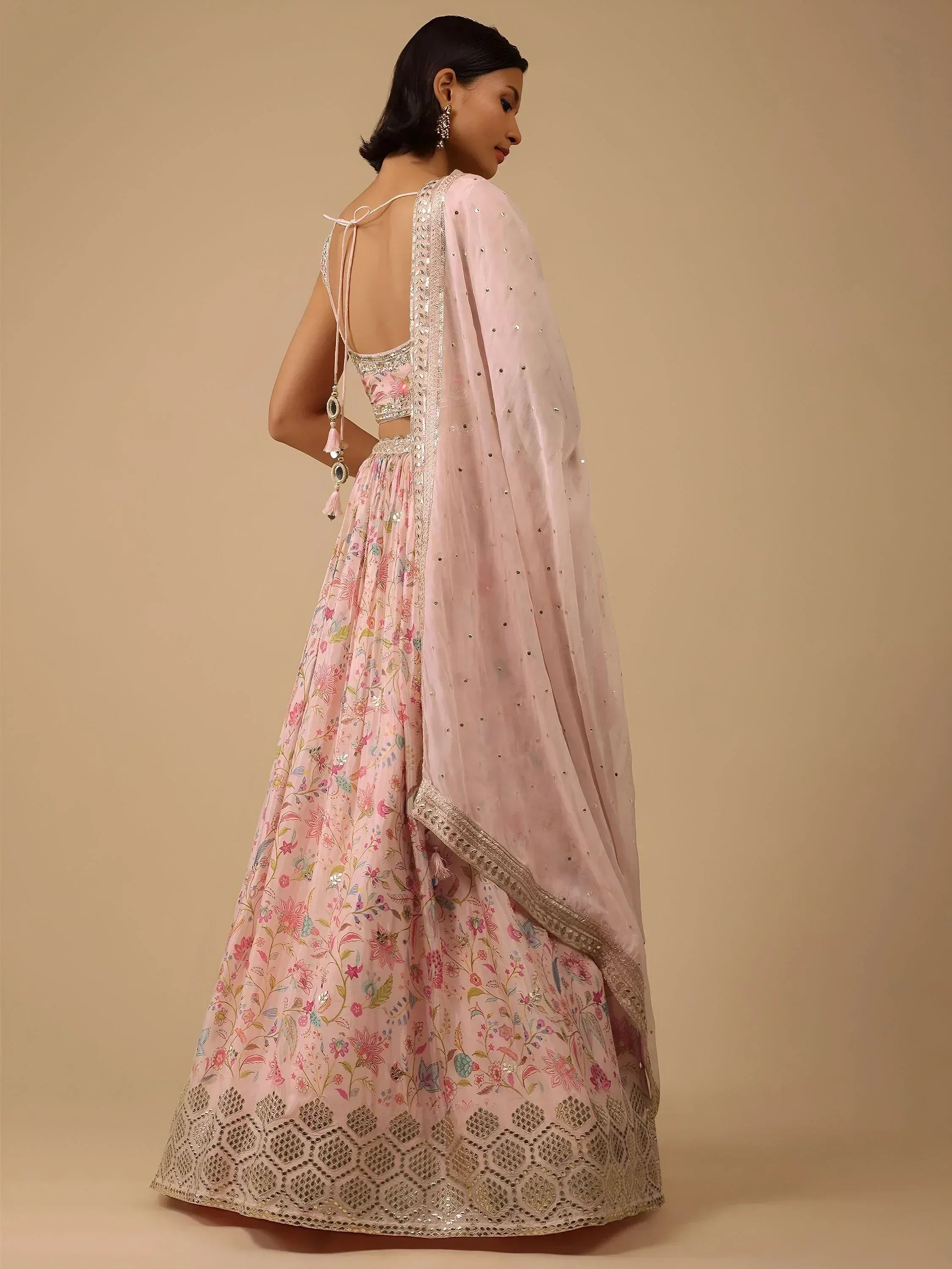 Tulsi Art Gorgeous Peach Digital Printed Organza Sangeet Wear Lehenga Choli | Grocsy