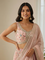Tulsi Art Stunning Peach Digital Printed Organza Festival Wear Lehenga Choli With Dupatta | Grocsy