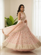 Tulsi Art Stunning Peach Digital Printed Organza Festival Wear Lehenga Choli With Dupatta | Grocsy