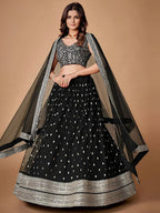 Tulsi Art Glorious Black Sequins Embroidered Net Party Wear Lehenga Choli | Grocsy