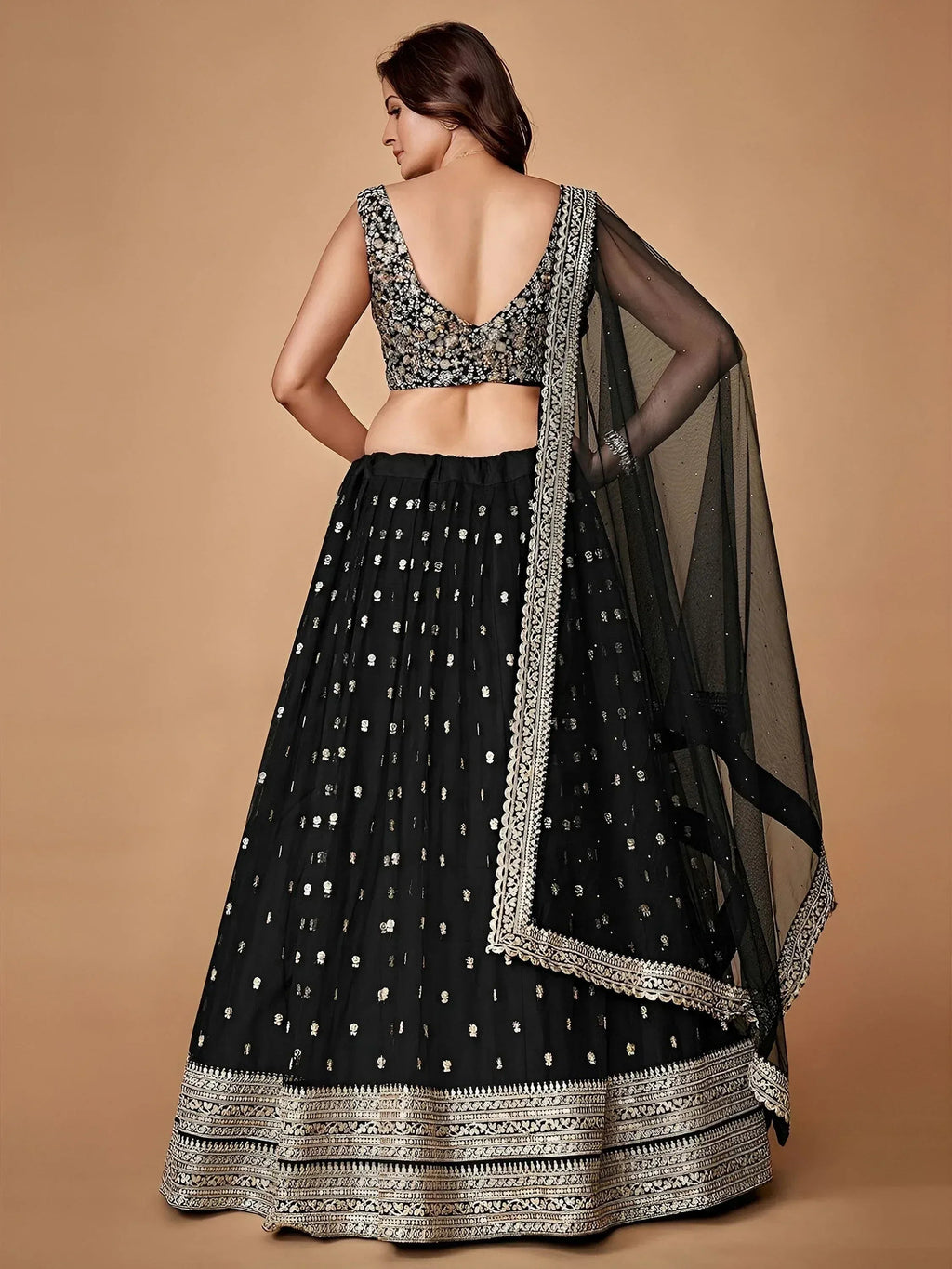 Tulsi Art Glorious Black Sequins Embroidered Net Party Wear Lehenga Choli | Grocsy