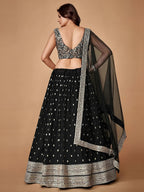 Tulsi Art Glorious Black Sequins Embroidered Net Party Wear Lehenga Choli | Grocsy