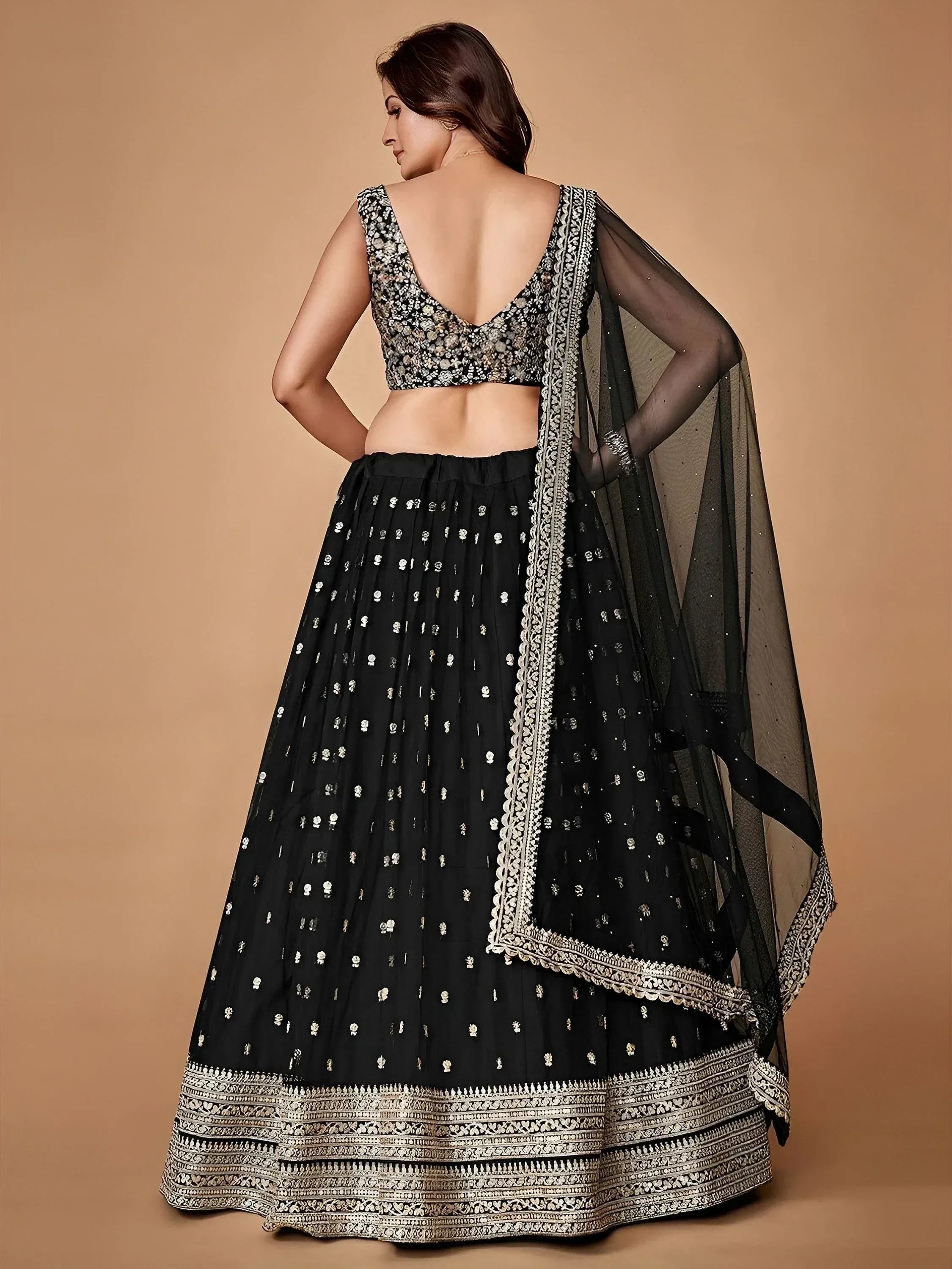 Tulsi Art Glorious Black Sequins Embroidered Net Party Wear Lehenga Choli | Grocsy