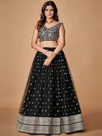 Tulsi Art Glorious Black Sequins Embroidered Net Party Wear Lehenga Choli | Grocsy