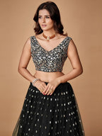 Tulsi Art Glorious Black Sequins Embroidered Net Party Wear Lehenga Choli | Grocsy
