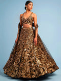 Tulsi Art Super Brown Sequins Net Reception Wear Lehenga Choli With Dupatta | Grocsy
