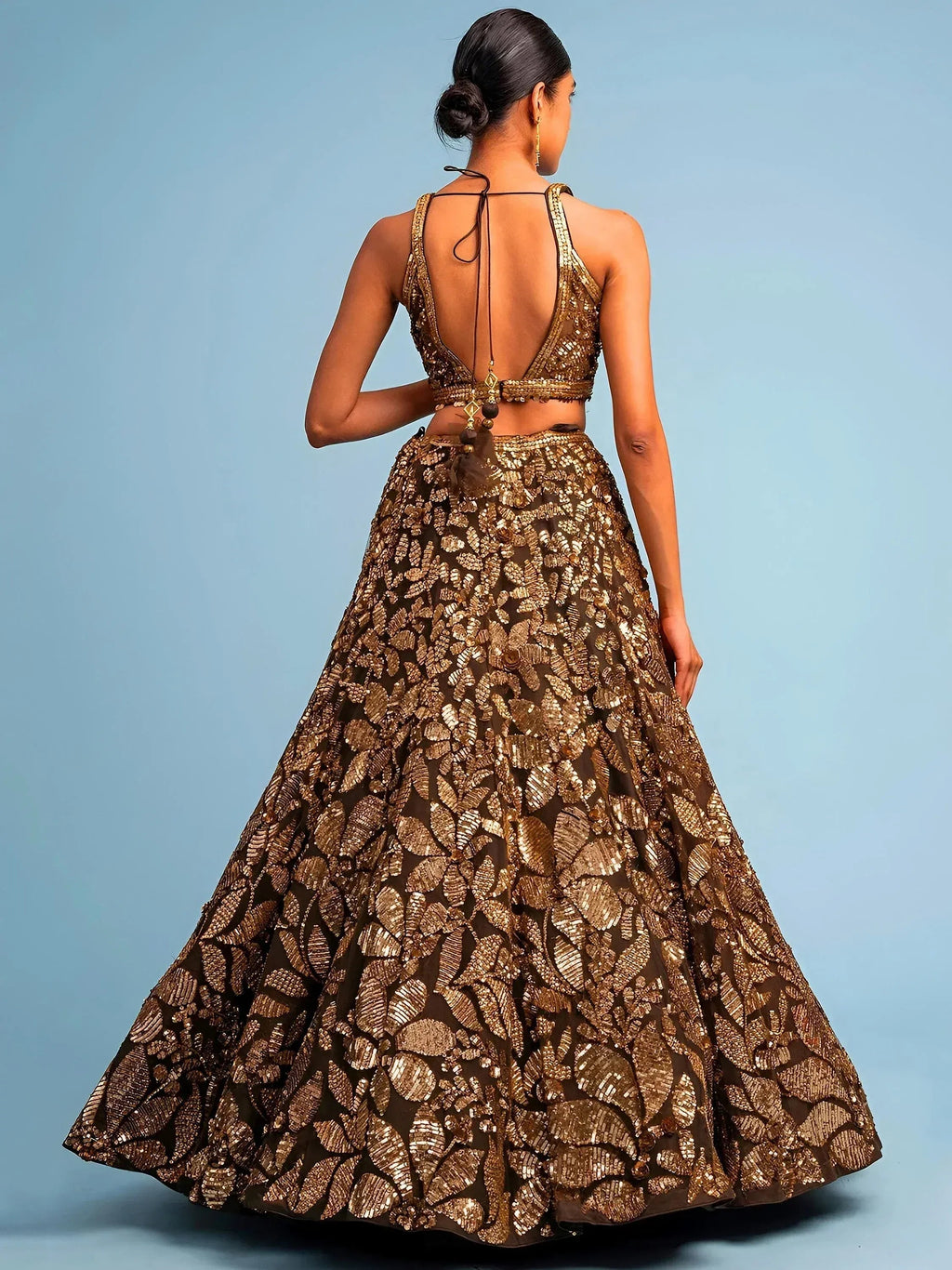 Tulsi Art Super Brown Sequins Net Reception Wear Lehenga Choli With Dupatta | Grocsy