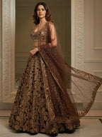 Tulsi Art Elegant Brown Fully Sequins Net Reception Wear Lehenga Choli | Grocsy