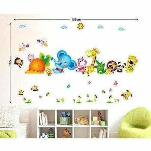 Happy Cute Elephant Monkey Cartoon Animals  Wall Sticker | Grocsy