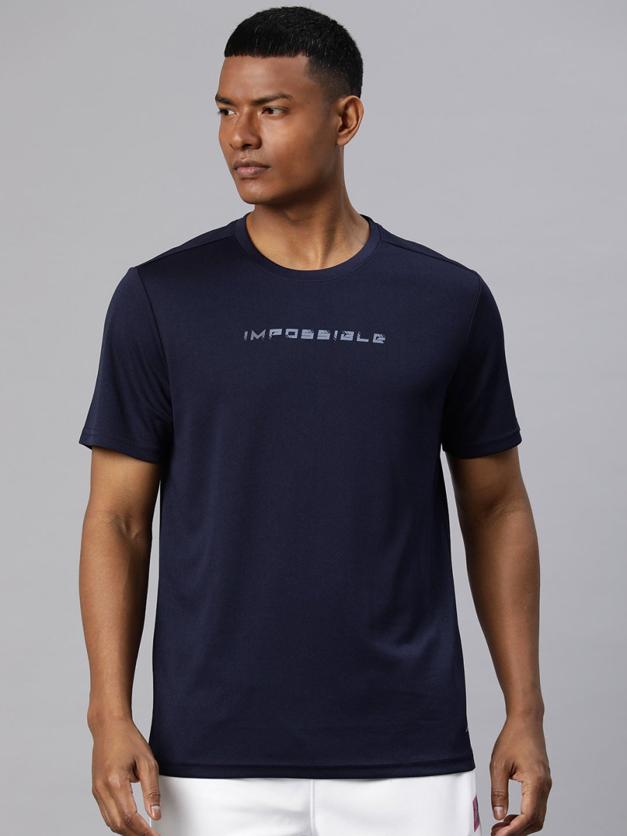 Alcis Men Typography Printed Dry Tech Slim Fit Sports T-shirt | Grocsy