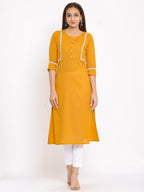 HERE&NOW Mustard Yellow & White Ethnic Motifs Embroidered Straight Kurta | Grocsy