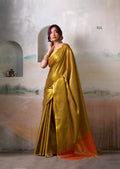 Anaita Gold Handloom Tissue Silk Self Woven Plain Saree | Grocsy