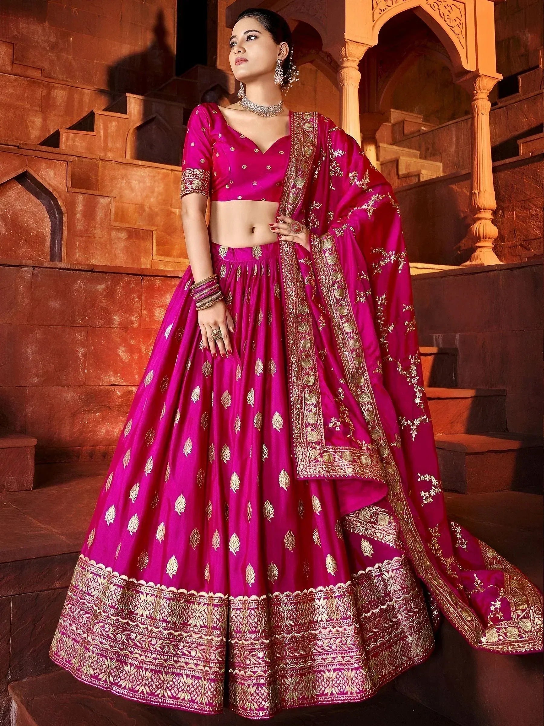 Tulsi Art Marvelous Hot Pink Sequins Embroidered Silk Lehenga Choli | Grocsy