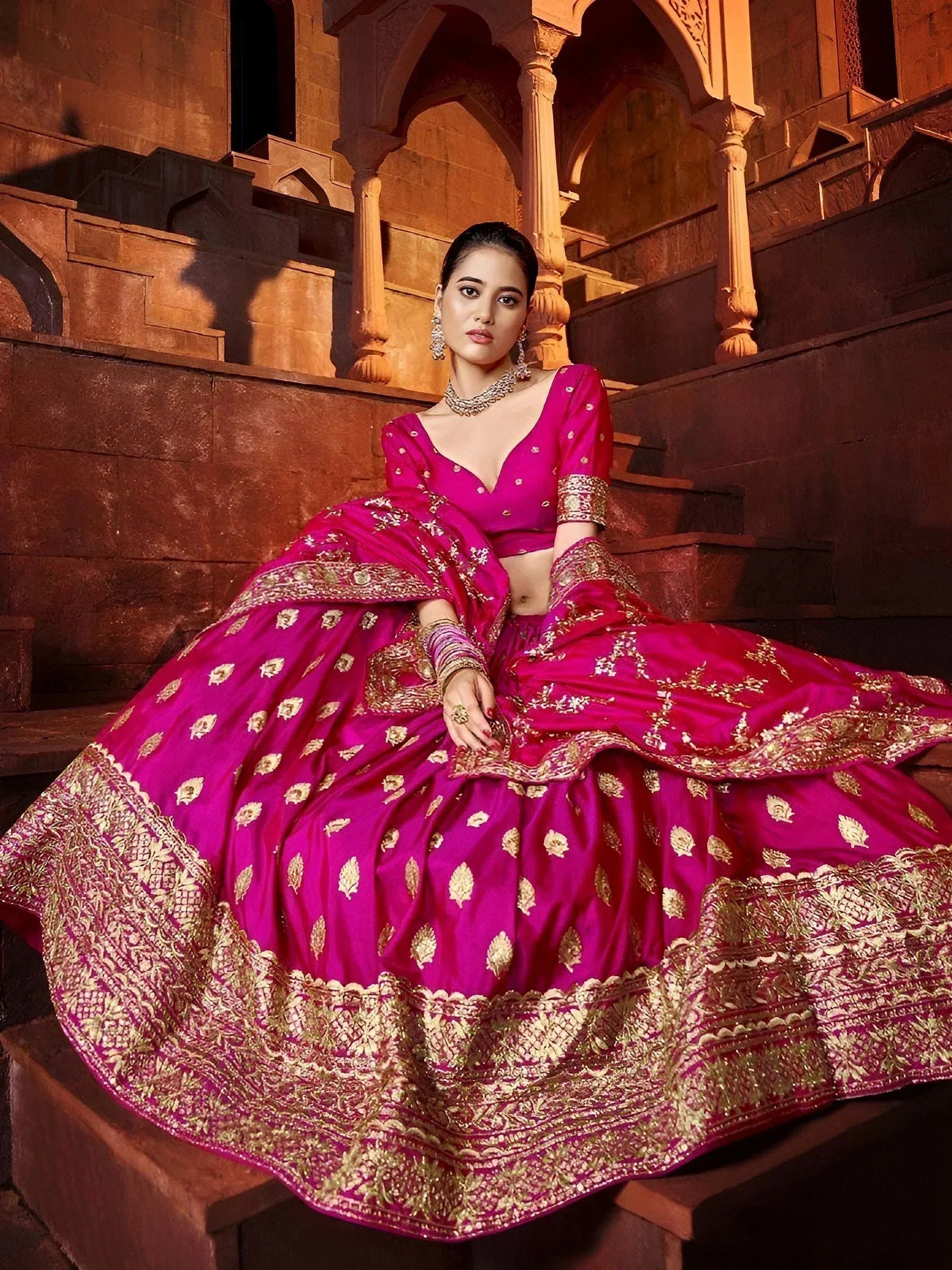 Tulsi Art Marvelous Hot Pink Sequins Embroidered Silk Lehenga Choli | Grocsy