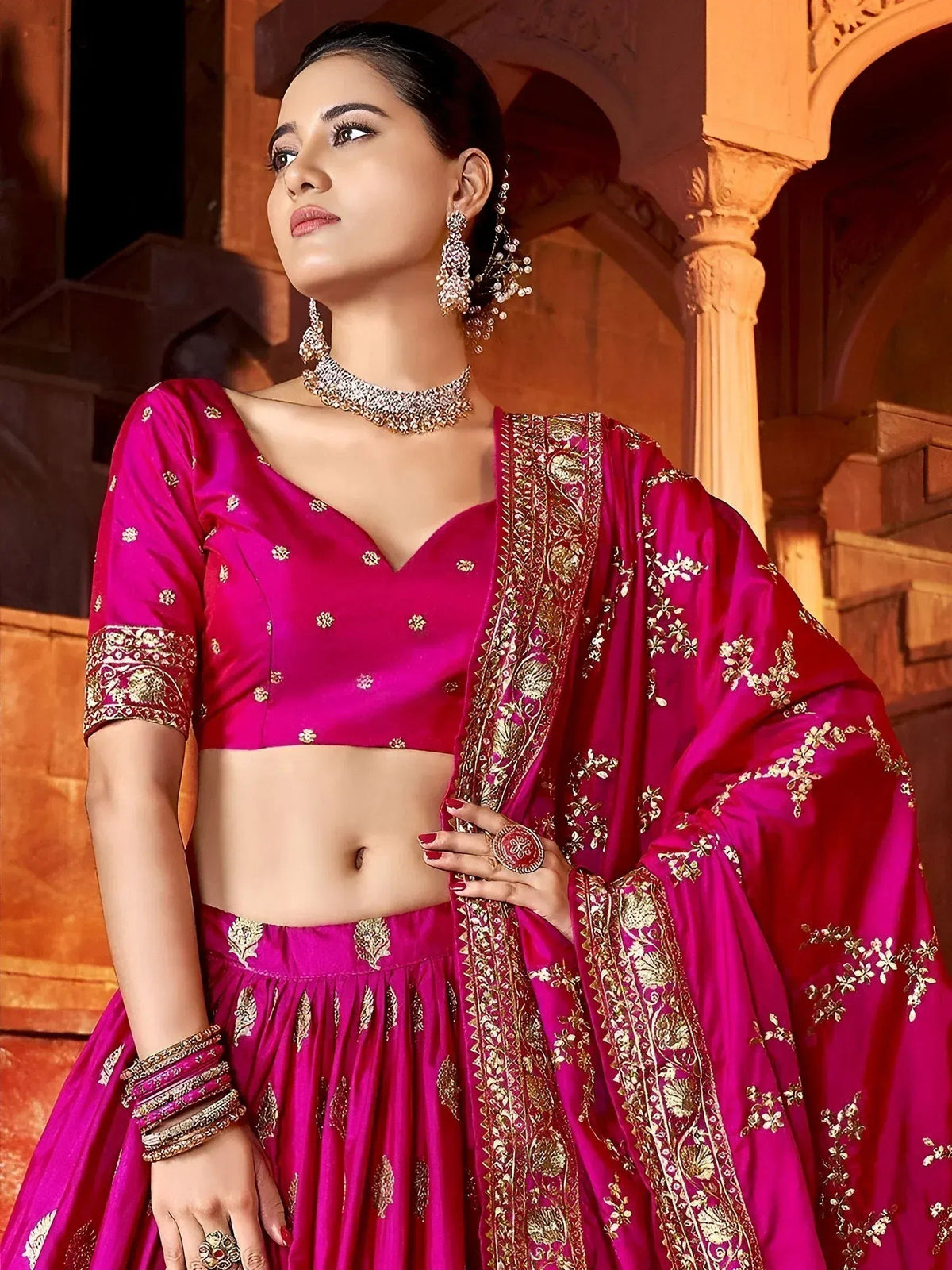 Tulsi Art Marvelous Hot Pink Sequins Embroidered Silk Lehenga Choli | Grocsy