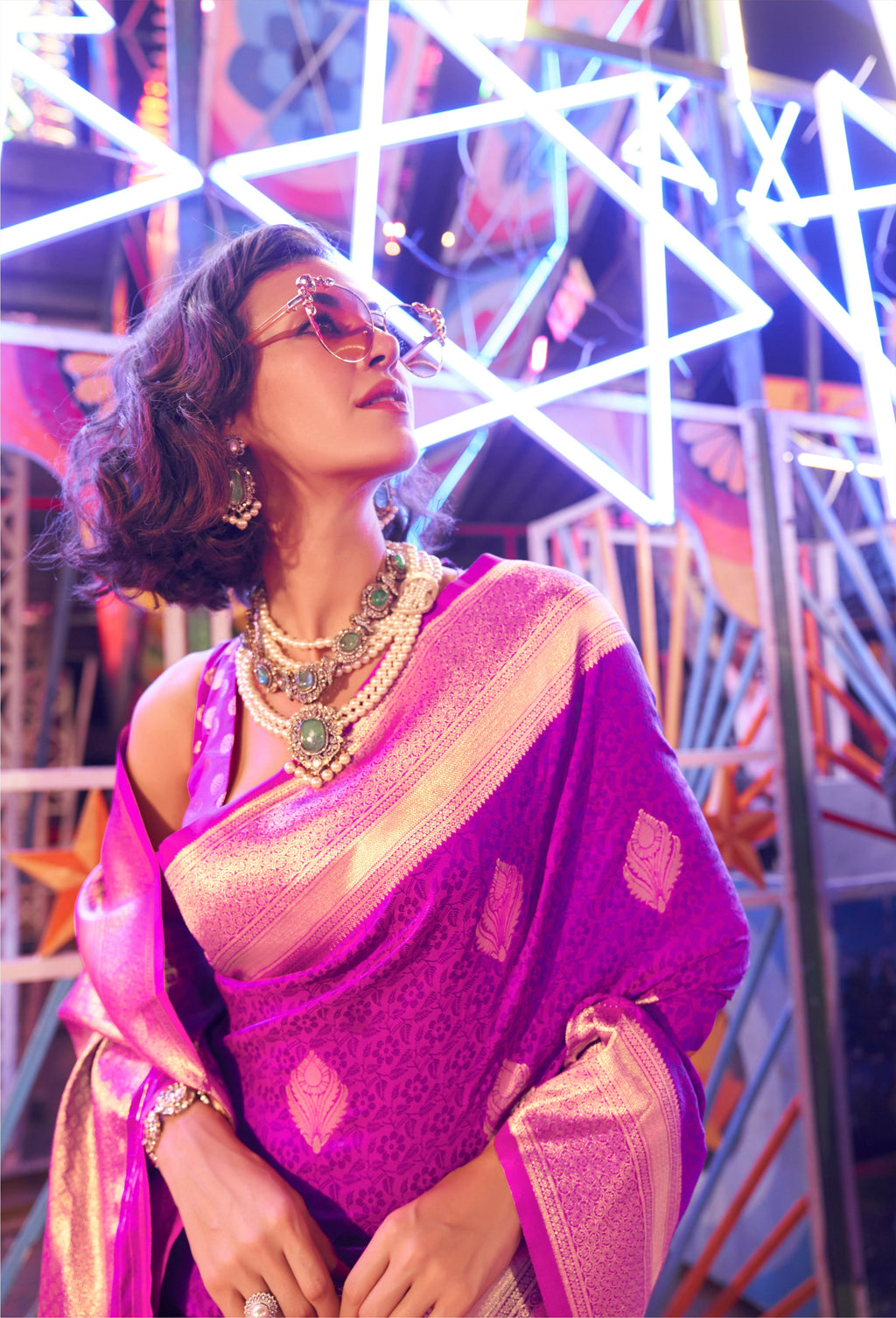 Monjolika Fashion Purple Colour Handloom Silk Blend Zari Woven Saree With Blouse | Grocsy
