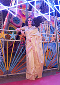 Monjolika Fashion Beige Colour Handloom Silk Blend Zari Woven Saree With Blouse | Grocsy