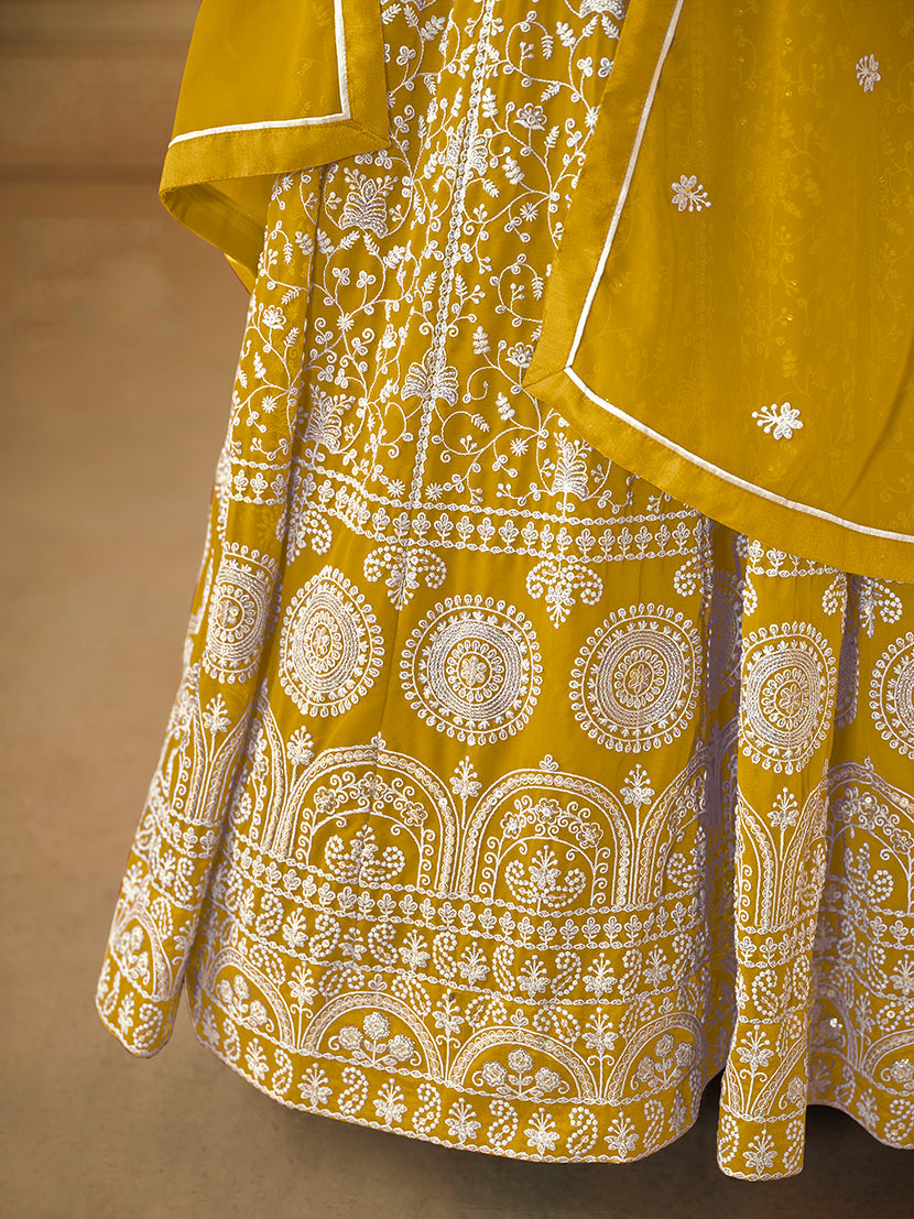 Monjolika Fashion Faux Georgette Mustard Anarkali Salwar Kameez | Grocsy