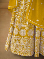 Monjolika Fashion Faux Georgette Mustard Anarkali Salwar Kameez | Grocsy