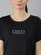 MKH Women Black Typography Extended Sleeves Dri-FIT Sports T-shirt | Grocsy