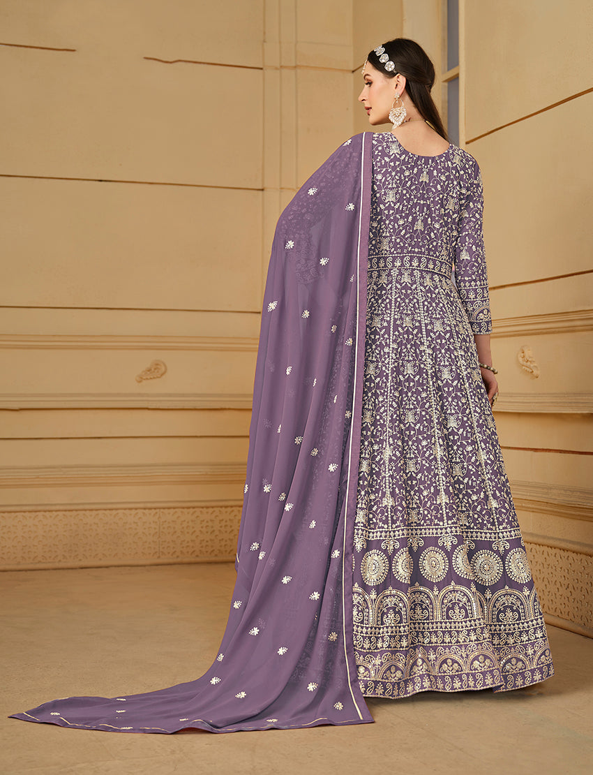 Monjolika Fashion Faux Georgette Lavender Anarkali Salwar Kameez | Grocsy