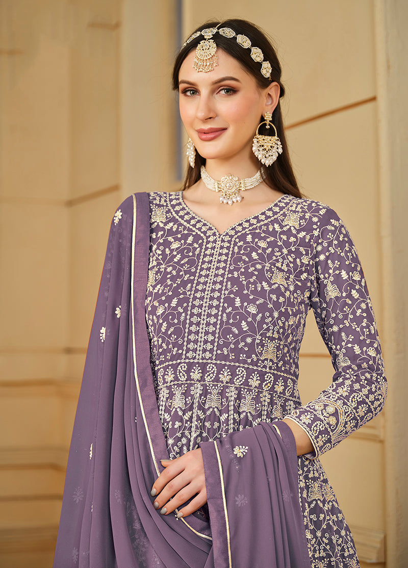 Monjolika Fashion Faux Georgette Lavender Anarkali Salwar Kameez | Grocsy