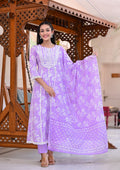 Juniper Women's Purple Cotton Printed Straight Kurta Pant Dupatta Set | Grocsy