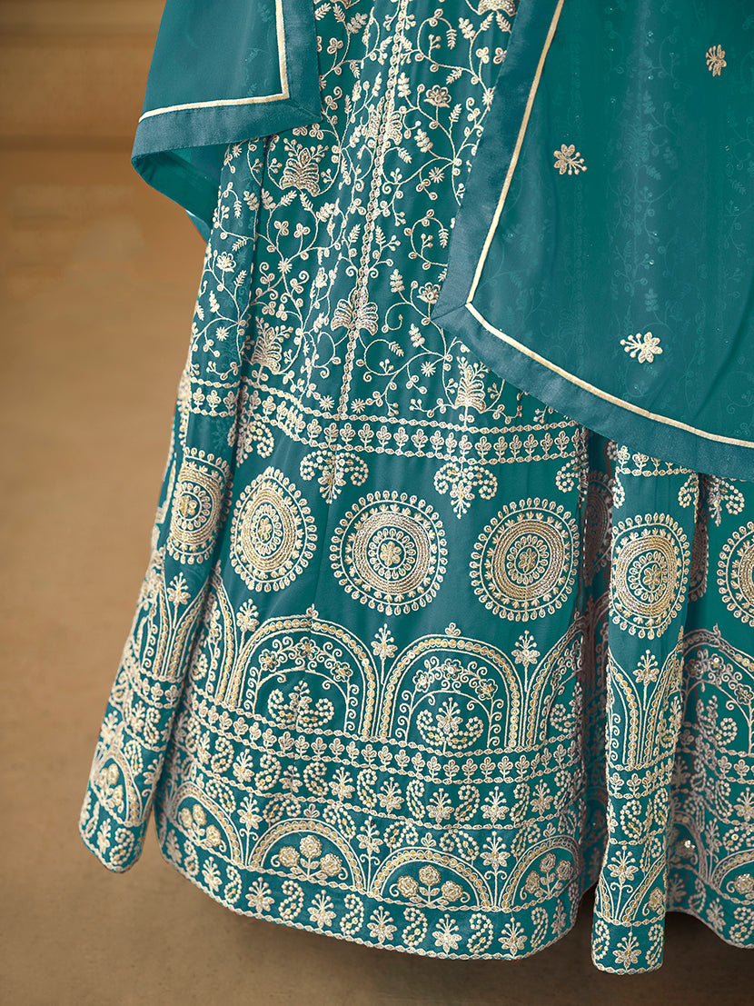 Monjolika Fashion Faux Georgette Teal Anarkali Salwar Kameez | Grocsy