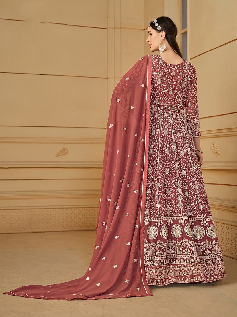 Monjolika Fashion Faux Georgette Light Brown Anarkali Salwar Kameez | Grocsy