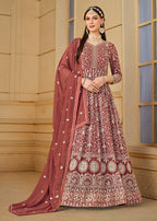 Monjolika Fashion Faux Georgette Light Brown Anarkali Salwar Kameez | Grocsy