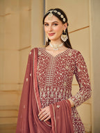 Monjolika Fashion Faux Georgette Light Brown Anarkali Salwar Kameez | Grocsy