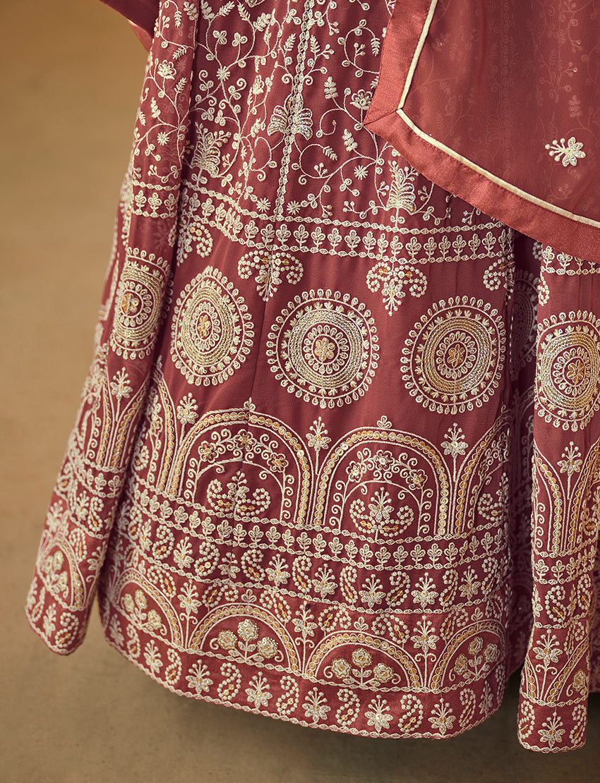 Monjolika Fashion Faux Georgette Light Brown Anarkali Salwar Kameez | Grocsy
