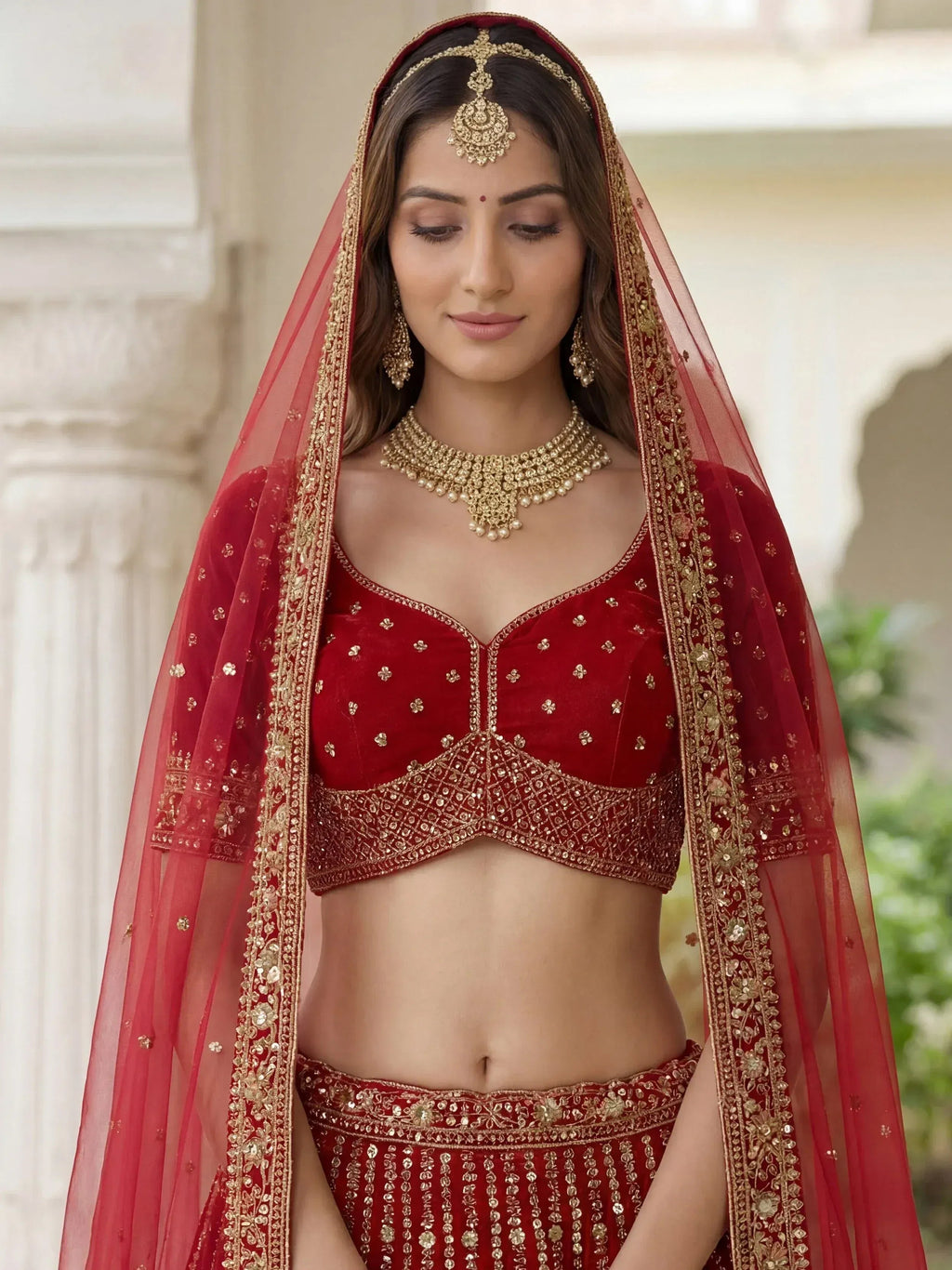 Tulsi Art Incredible Maroon Embroidered Organza Bridal Lehenga Choli | Grocsy