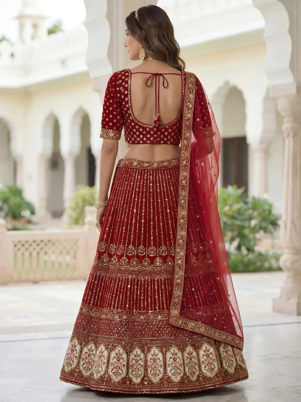 Tulsi Art Incredible Maroon Embroidered Organza Bridal Lehenga Choli | Grocsy