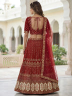 Tulsi Art Incredible Maroon Embroidered Organza Bridal Lehenga Choli | Grocsy