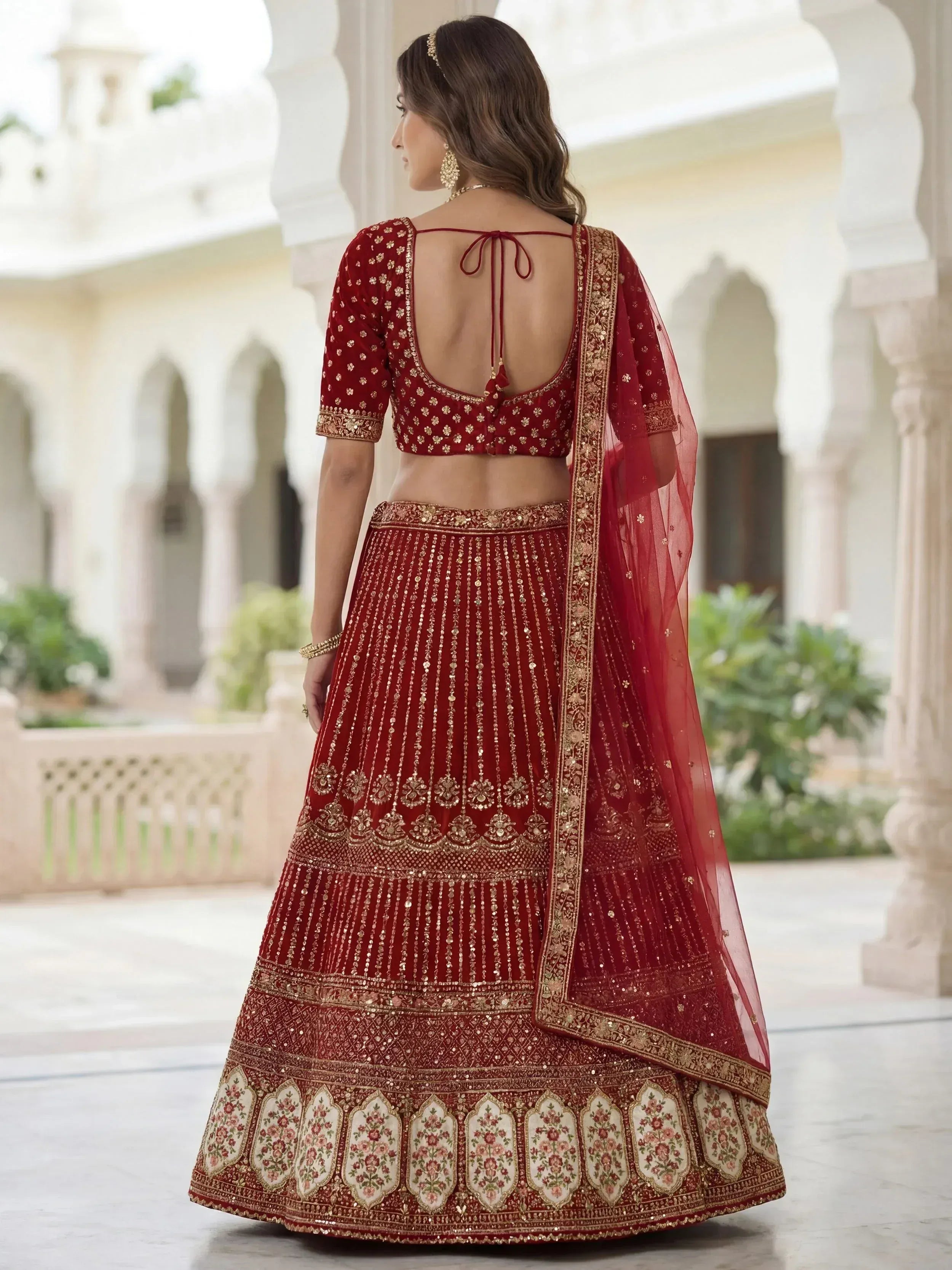 Tulsi Art Incredible Maroon Embroidered Organza Bridal Lehenga Choli | Grocsy