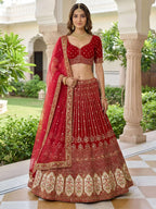 Tulsi Art Incredible Maroon Embroidered Organza Bridal Lehenga Choli | Grocsy