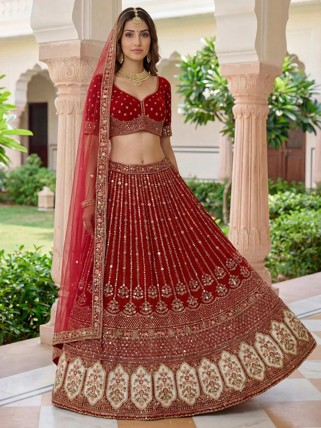 Tulsi Art Incredible Maroon Embroidered Organza Bridal Lehenga Choli | Grocsy