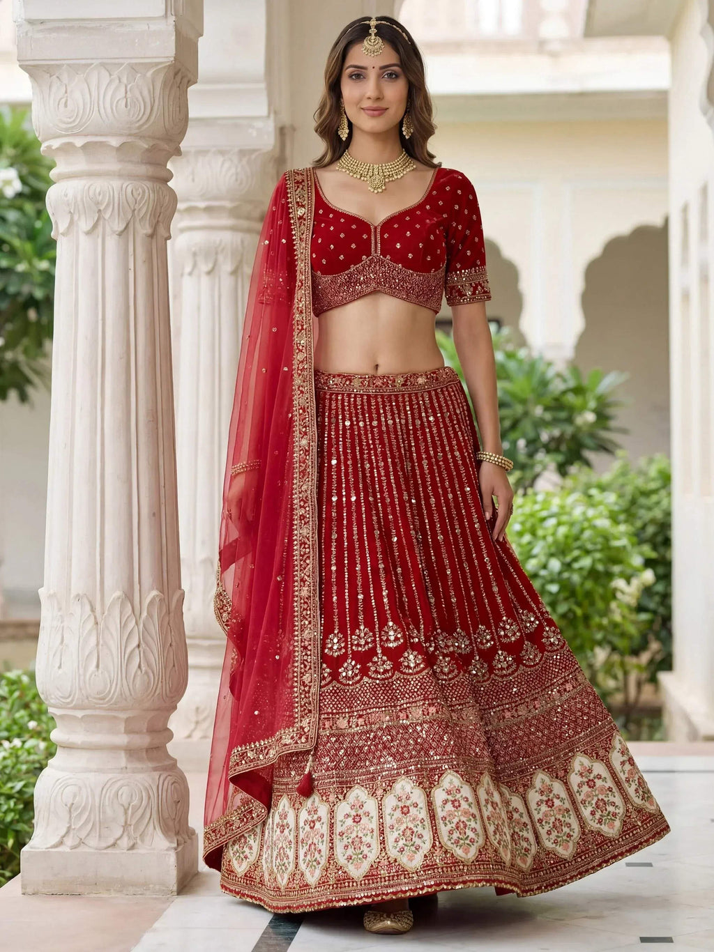 Tulsi Art Incredible Maroon Embroidered Organza Bridal Lehenga Choli | Grocsy