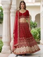 Tulsi Art Incredible Maroon Embroidered Organza Bridal Lehenga Choli | Grocsy