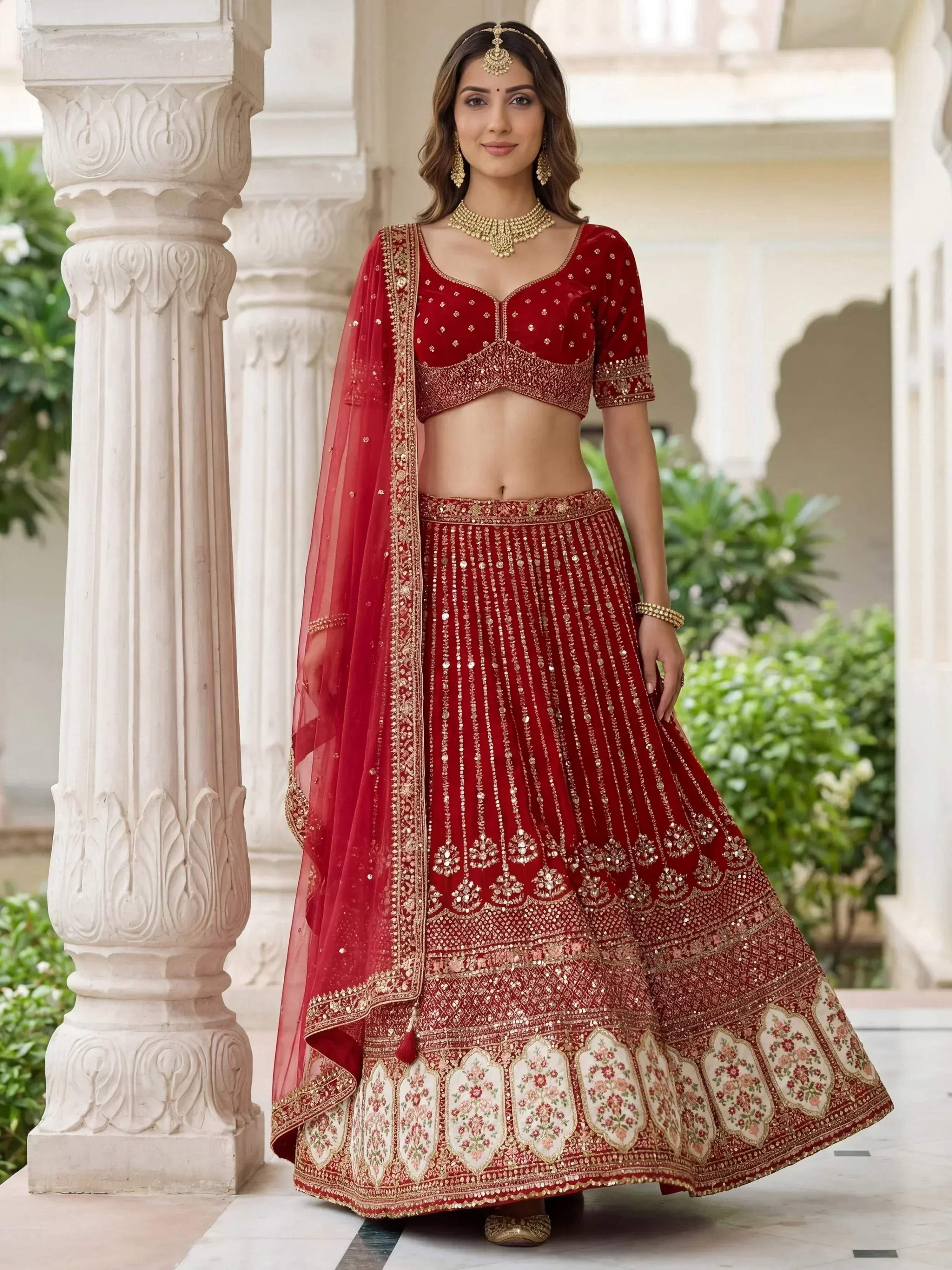 Tulsi Art Incredible Maroon Embroidered Organza Bridal Lehenga Choli | Grocsy