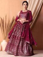 Tulsi Art Stunning Dark Pink Sequins Georgette Lehenga Choli With Dupatta | Grocsy